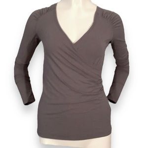 3/$30 Lija Surplice Long Sleeve Yoga Top Taupe Gray XS/Extra Small Fitted V-Neck